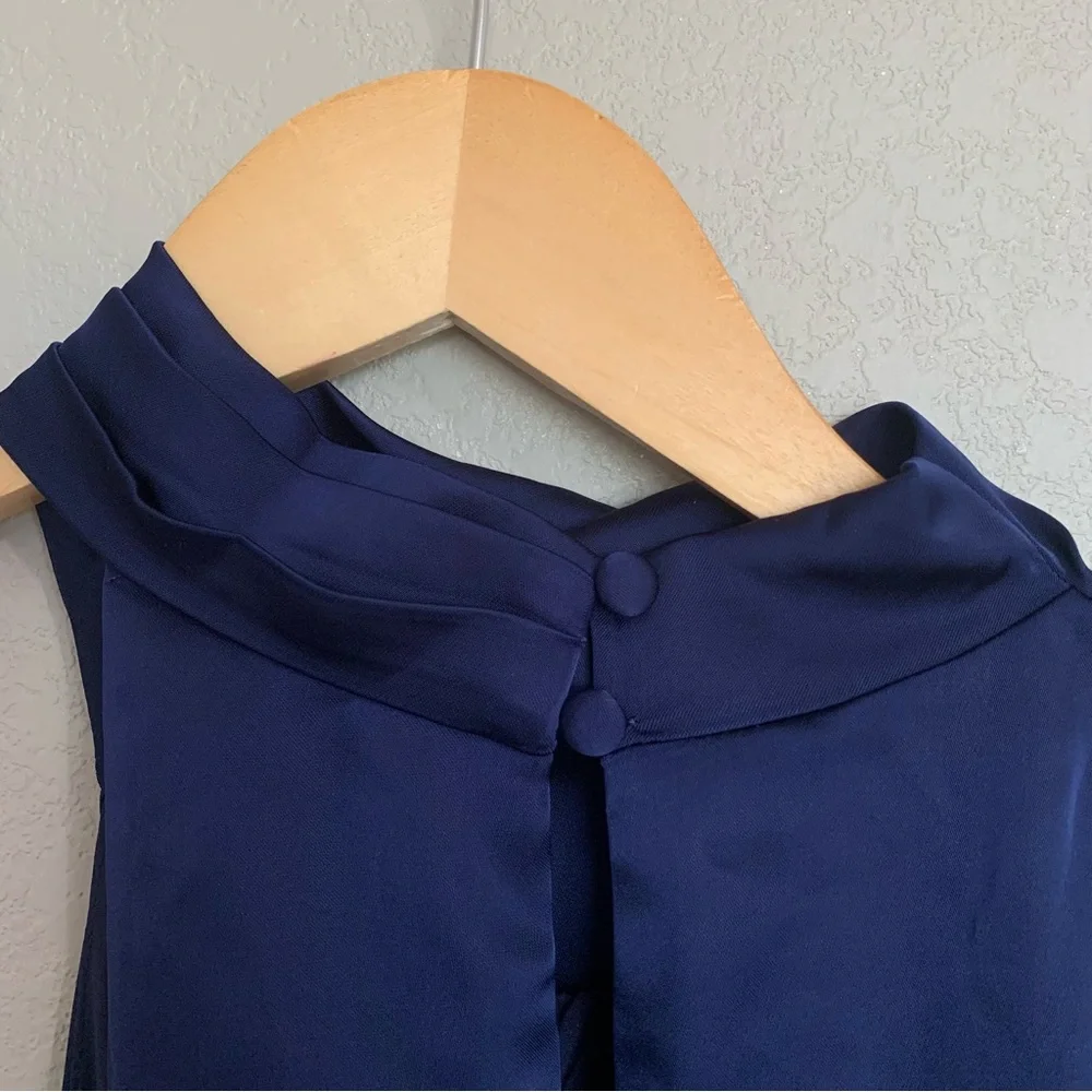 Lulus Medium Distinctive Charm Navy Blue Satin Asymmetrical Midi Dress NWT - Picture 9 of 17
